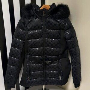 Michael Kors Black Belted Logo Short Puffer Jacket Size L